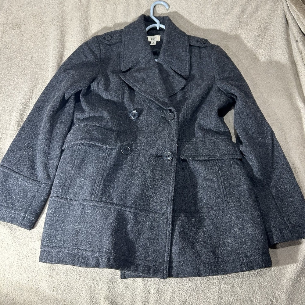 Charcoal Grey Wool Blend Double Breasted Peacoat Jacket Cato Womens Medium M
